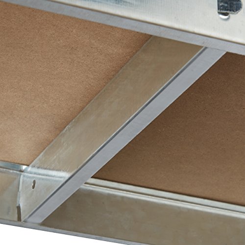 Relaxdays Schwerlastregal mit Werkbank, 900 Kg 5 Böden, Freistehend, HBT 180x 100 x 60 cm, Metall, MDF, Steckregal, grau - 5