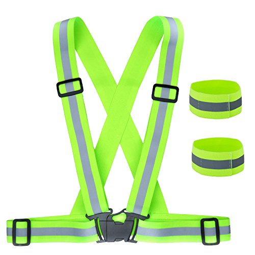 ZWOOS Gilet de Sécurité + Bracelets de Sécurité Réfléchissant, Réfléchissant Réglable Elastique Gilet de Sécurité pour La Course, Le Vélo, La Moto