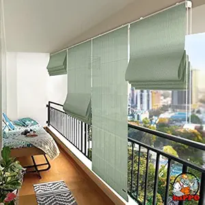 Hippo Light Filtering & Cooling Roman Shades and Window Blind for Balcony, Living Room and Outdoor- Sun Shade, All Weather, Heat Reducing, Rain Resistant (Moon Stone, 4FTX7FT)