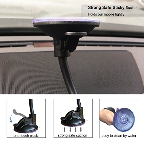 Premium Car Mobile Phone Holder with Ultra-Sticky Suction Cup Compatible for iPhone Samsung and more Smartphones Universal Gooseneck Car Mount, Black