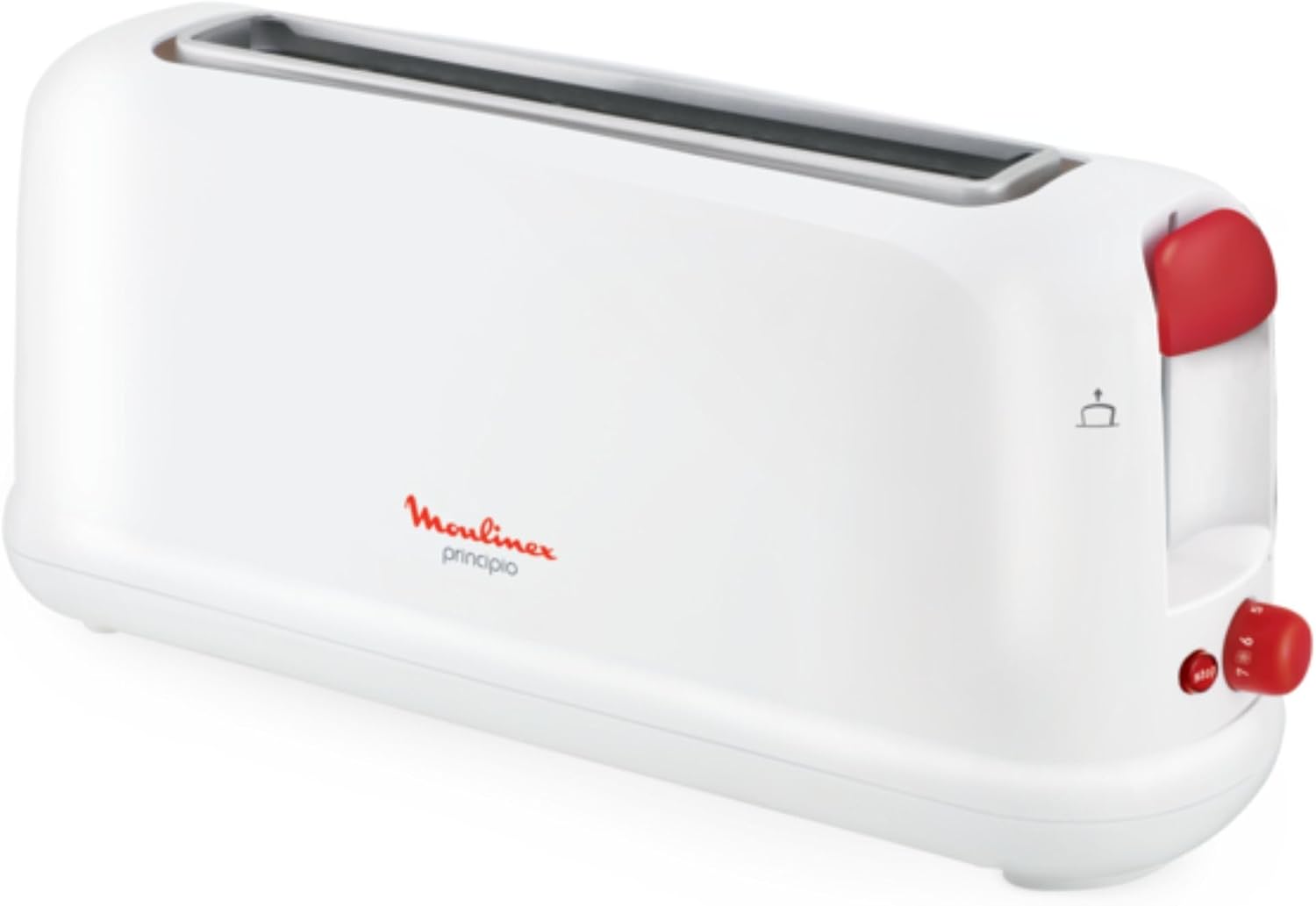 Moulinex Principio LS160111 - Tostadora de una ranura larga de 25 cm, bandeja recoge-migas con 7 niveles de tueste, modo de descongelación y botón apagado, para gran variedad de pan, Color Blanca
