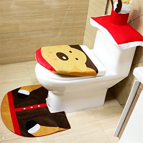 Chiguo Christmas Decoration Toilet Seat Cover & Rug Bathroom Mat Set & Tissue Box Cover Santa Snowman Gift (Style4)