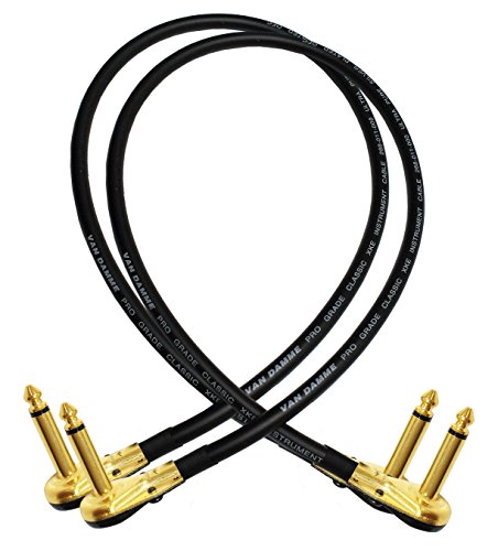 2 unidades - Van Damme Pro grado Classic XKE - 2 pies (60 cm) - PREMIUM, ultra-flexible Multi - blindado guitarra baja instrumento de efectos, Cable de conexión - con chapado en oro de, de bajo perfil, en ángulo recto panqueque tipo conectores TS (6,35 mm)