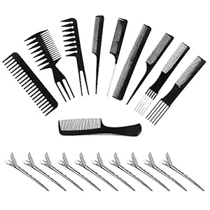 MAYU Magic 10 piece professional styling comb set - Anti Static Coarse Fine Toothed Pick Combs - hair styles for women, men, girls, and boys - Suitable for stylist (black)