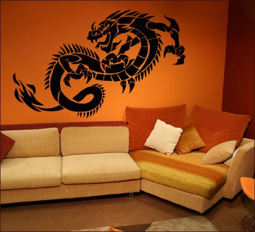 Wandtattoo Wandaufkleber XXL Drache 200 x 125cm Motiv: #32c schwarz - bis 200cm x 125cm Größe und Farbe wählbar