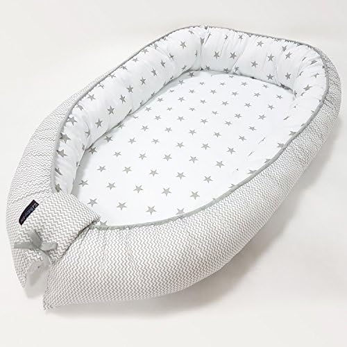 baby-joy Baby Nest Surround Cocoon Baby Travel Cot Baby Pod Zig Zag Line 100% Cotton - 02 Stars Large