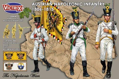 Victrix VX0014 - Austrian Napoleonic Infantry 1806-1815 - 56 Figure Box Set With Flags - 28mm Plastic Miniatures Napoleonic