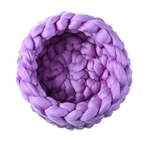 Preisvergleich Produktbild Haustier Nest, 12shage Gestricktes Grobes Wollgarn Haus Hundehöhle Katzenhöhle Hundebett Katzenbett Schlafsack (Lila)