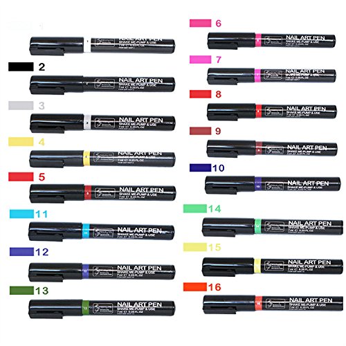 16 Farben Nagel Kunst Feder Nageldesign Stift DIY für Nail Art Salon Beauty 1 Stück - 8