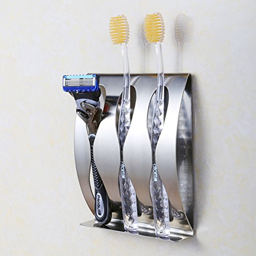flintronic Wand Befestigter Edelstahl Zahnbürstenhalter Durable Rasiermesser-Halter Wasserdicht mit Self Adhesive Badezimmer (3 Löcher) - 7