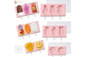 X-BLTU Ice Lolly Molds Set of 3, Silicone Food Grade, BPA Free, Reusable, Easy to Remove, DIY Homemade Popsicle Molds with 8 Shapes, 28 Sticks, Space-saving