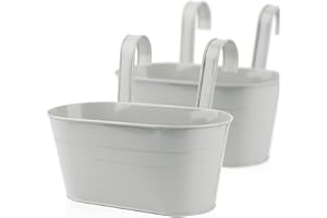 ABSDON Metal Hanging Flower Pots with Detachable Hook Colorful Plant Pot Wall Planter Bucket for Fence Balcony Garden Ornament Home Decor (Grey, 2 Pcs)