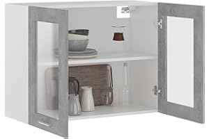 Susany Display Cabinet Kitchen Cabinet Hanging Glass Wall Cabinet 2 Shelves With 2 Doors for Living Room Bedroom Studio Flat Concrete Grey 80x31x60 cm Chipboard