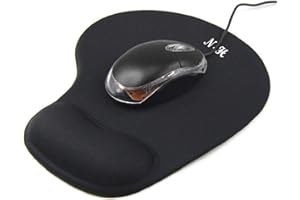 New Horrizon - Mouse Mat BLACK ANTI-SLIP COMFORT MOUSE PAD MAT WITH GEL FOAM REST WRIST SUPPORT FOR PC LAPTOP - Compatible with Laser and Optical Mice