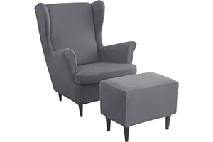 AQIGR Stretch Wing Chair Cover Set, 2 Piece Wing Chair Slipcover z Ottoman Cover Wingback Chair Cover Jacquard Wingback Chair Slipcover Footstool Protector Covers for Dogs (Color : #9)