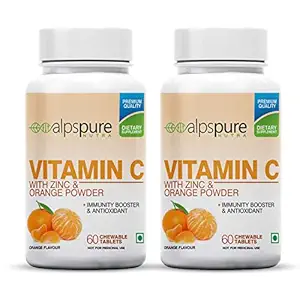 Alpspure Nutra Vitamin C With Zinc Chewable Tablets, Immunity Booster & Antioxidant (Orange, 120 Chewable Tablets)