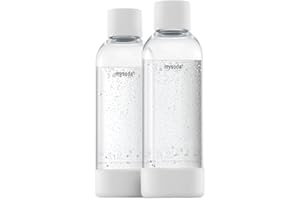 Mysoda : Bouteille de gazéification en PET sans BPA pour machine à eau pétillante, avec fermeture rapide et détails en composite de bois, 2 x 1 L - Blanc