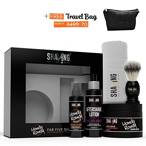 Shaving Station - free travel Bag - Paraben & Sulphate Free - Vetiver & Cedarwood - 5 items included RS.1599 (13.00% Off) - Amazon