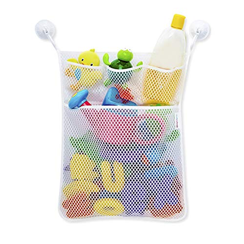 Preisvergleich Produktbild Badezimmer hängen Aufbewahrungstasche Mesh Net Kids Baby Badewanne Spielzeug Halter Veranstalter Polyester mit zwei Super große starke Saugnapf, weiß