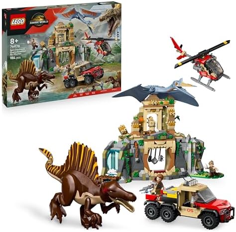 LEGO Jurassic World Missione Aerea con Spinosauro e Quetzalcoatlus - Include 2 Dinosauri Giocattolo, un Elicottero, un Camion e 4 Minifigure - Regalo per Bambini e Bambine da 8 Anni in su - 76976