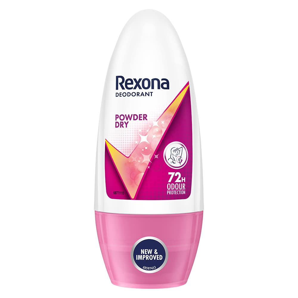 Rexona Powder Dry Underarm Roll On Deodorant For Women, Antiperspirant, Removes Odour, Keeps Skin Fresh & Clean, Alcohol Free