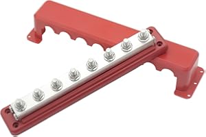 Gloaso Bus Bar Copper 600A Heavy Duty Large Bus Bar 12V-48V DC / 300V AC with 8x M10 Distribution Block, Bus Bars Terminal Blocks 600 Amp Battery Bus Bar for Motorhome Truck Solar Boat Marine Red