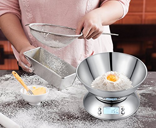 Plemo Digitale Küchenwaagen mit Edelstahlschüssel, Timer, Temperatursensor und Tara-Funktion, bis 5 kg - 5