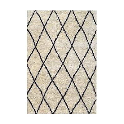 NAZAR Asma Tapis de Salon Shaggy berbere - 100% Polypropylene - 160x230 cm - Blanc Creme