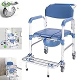 wwl Chaise D'aisance/avec Fauteuil De Toilette sur Roues Chaise De Douche De Bain Robustesse à Usage Multiple Accoudoirs Rembourrés Résistant à La Corrosion pour Personnes âgées