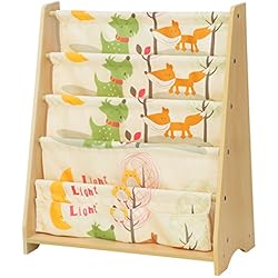 SONGMICS Estantería Infantil, Estantería para niños, con 4 Estantes para Libros y Juguetes, Ideal para Habitaciones Infantiles, guardería, Madera de Arce GKR71YL