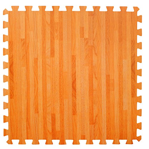 6 Large Wood Effect Interlocking Foam Mats with edges - Perfect for Floor Protection, Garage, Exercise, Yoga, Playroom. Eva foam (6 tiles, Natural Wood Brown - Each tile = 60 x 60cms)