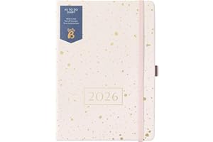 BUSYB Busy B 2026 Diary - A5 Weekly Planner with To-Do Lists & Notes Pages – Work, School, Office Gold Spray Faux Leather Journal - Week-to-View Layout, 3 Pockets & Year Planner