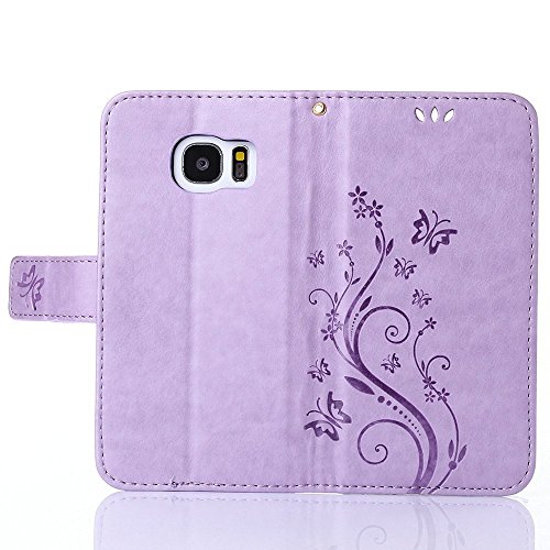 Galaxy S7 Hülle,Samsung Galaxy S7 Hülle Case Flower Ledertasche Schutzhülle Cover Etui Tasche,Samsung Galaxy S7 Hülle Leder,EMAXELERS Samsung Galaxy S7 Hülle Glitzer,Galaxy S7 Case Blumen Schmetterling Muster PU Leder Brieftasche Hülle Flip Wallet Case Cover für Galaxy S7,Bookstyle Hüllen Etui Lederhülle mit Standfunktion und Karten-Slots für Samsung Galaxy S7,Light Purple Butterfly - 3