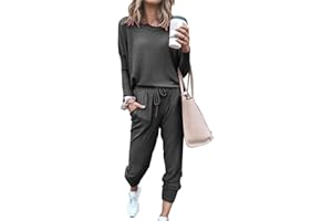 SotRong Women's 2 Piece Long Sleeve Tracksuit Loungewear Set Plus Size Crew Neck Sweatshirt and Drawstring Baggy Jogger Pant
