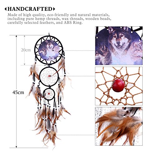 Soledi Indian Dreamcatcher Traumfänger gute Träume Geschenk und Dekoration für Haus Wolf / Eagle (Wolf) - 3