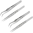 JOCXZI Set of 4 Pointed Tweezers, 2 Straight, 2 Curved, Precision Spinzers, Tip Tweezers, for Tweezers Set, Nail Repair Tools, Used in Electronics Jewellery Making Beauty