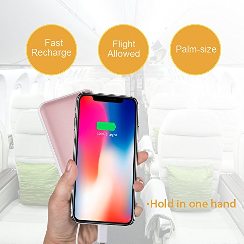 Moxnice Batterie Externe 10000mAh Power Bank Petit Chargeur Portable Rapide et Portable de Batterie avec USB C C  ble Int  gr   pour iPhone Android Samsung Galaxie Huawei iPad Tablette-Rose