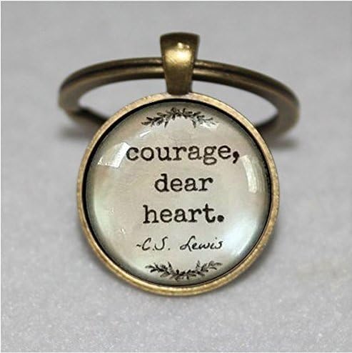 C.S. Lewis Quote, Courage Dear Heart, glass dome Keychain , pendant, gift idea, hostess gift, party favor, key ring, encouraging, support