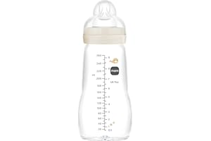 MAM Biberón de Cristal, 2-4 Meses, 260ml, con Tetina 2 de Flujo Medio de Silicona de Fácil Aceptación, Fácil de Limpiar, MAM Feel Good, Neutro, Pack de 1ud