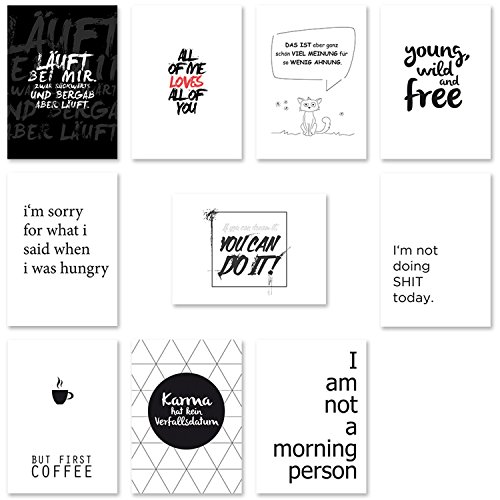 beneart® Postkartenset Sprüche – 10 verschiedene Motive – Spruchkarten mit lustigen & motivierenden Zitaten – Schwarz Weiß und in Farbe – Postkarten Lebensweisheiten & Typografie – DIN A6 - 2
