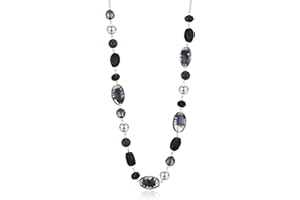 FULU AUTUMN Long Collier de Perles en Pierre pour Femmes Collier de Chaîne en Argent avec Cristaux de Coquillage Bijoux de Mode Cadeau Noël pour Maman