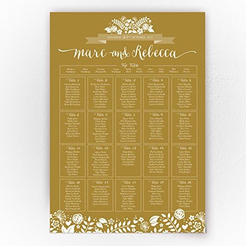 A2 WEDDING TABLE SEAT PLAN 2 HEARTS - GOLD