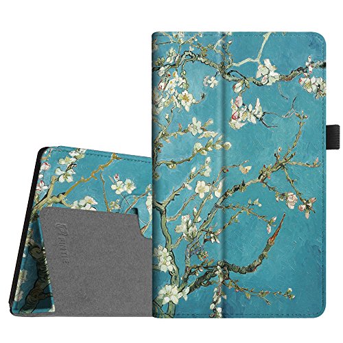 Fintie Folio Hülle für Amazon Fire HD 8 Tablet (8-Zoll, 7. Generation - 2017) - Premium Kunstleder Schutzhülle Tasche mit Standfunktion und Auto Sleep / Wake Funktion, Mandelblüten