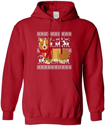 XiXiDiy Corgi Dog Ugly Sweater Christmas Gildan - Pullover Sweatshirt Men's Hoodie(Medium,Red)