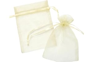 LITTLE SNOW DIRECT 10pcs 7x9cm Organza Gift Favour Bags Wedding Jewellery Drawstring Pouches - Cream/Ivory