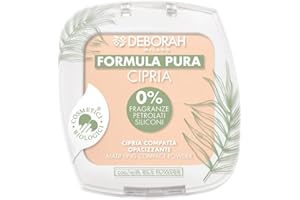 Deborah Milano - Cipria Compatta Opacizzante BIO Formula Pura, Ingredienti Naturali e Biologici, Finish Matte, Texture Leggera e Vellutata, Senza Parabeni, Siliconi, Fragranze, Colore: Beige 2, 10 g