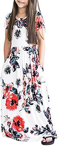 NING Baby Girl Flower Print Princess Party Dress Outfits Clothes Maxi Long Dress Occasion Dresses for Girls with Package(White Size:3 Years)