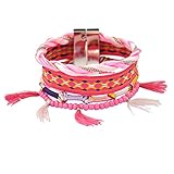 MJARTORIA Damen Vintage Hippie Armband Boho Wickelarmband Multifarben Geflochten Armreif Multilayer Freundschaftsarmband mit Quasten Perlen Blau
