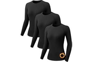 Orrfreer 3 Pack Thermal Base Layer Women Fleece Long Sleeve Compression Shirts Ladies Thermal Tops for Running Ski Hiking
