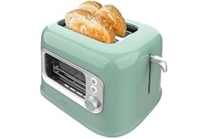 Cecotec Grille-pain vertical RetroVision Green, puissance de 700W, 2 fentes extra larges, design unique avec affichage, contrôle du brunissage, design rétro, couvercle anti-poussière